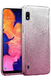 Луксозен силиконов гръб ТПУ с брокат за Samsung Galaxy A10 A105F преливащ сребристо към розово 